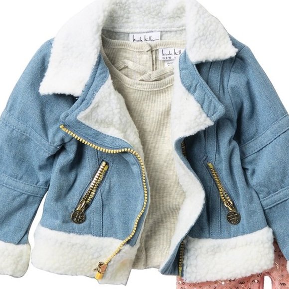 Nicole Miller Other - Nicole Miller Faux Fur Trim Denim Moto Jacket baby